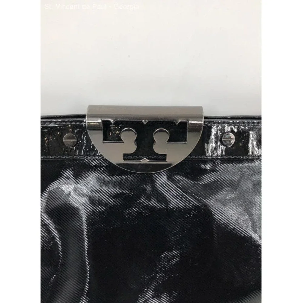 Vintage Tory Burch Black Patent Leather Clutch Handbag Purse Metal Clasp Studded
